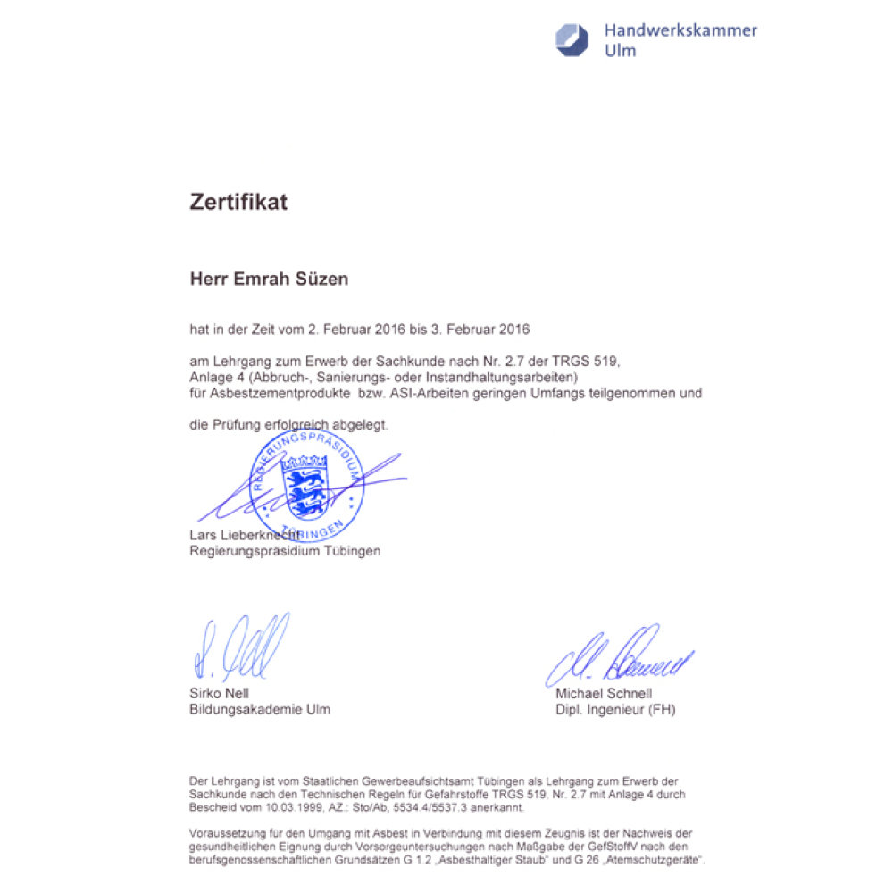 Sachkunde Asbest